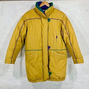 Vintage 80s Yellow/Green/Purple Down-Filled Parka/Ski Coat